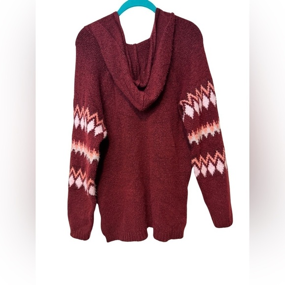 Evri Hooded Sweater Maroon with Pink Plus Size Size 0X - Picture 5 of 10